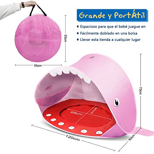 Opret Tienda Playa Bebe, Pop-up Tiendas de Campaña con Piscina para Niños Carpa Plegable Portátil Anti UV 50+ Protector Solar, Rosa