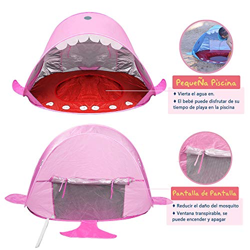 Opret Tienda Playa Bebe, Pop-up Tiendas de Campaña con Piscina para Niños Carpa Plegable Portátil Anti UV 50+ Protector Solar, Rosa