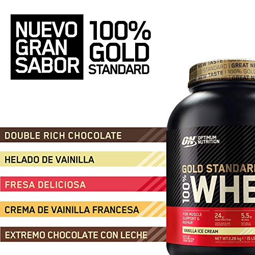 Optimum Nutrition ON Gold Standard 100% Whey Proteína en Polvo Suplementos Deportivos, Glutamina y Aminoacidos, BCAA, Helado de Vainilla, 15 Porciones, 450g, Embalaje Puede Variar