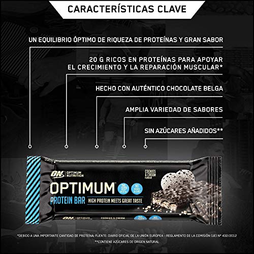 Optimum Nutrition ON Protein Bar barritas proteínas con whey protein isolate, dulces altas en proteína y low carb, galletas y crema, 10 barras (10 x 62 g)