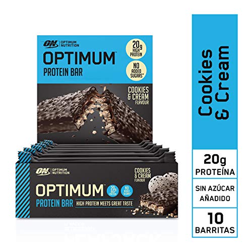 Optimum Nutrition ON Protein Bar barritas proteínas con whey protein isolate, dulces altas en proteína y low carb, galletas y crema, 10 barras (10 x 62 g)