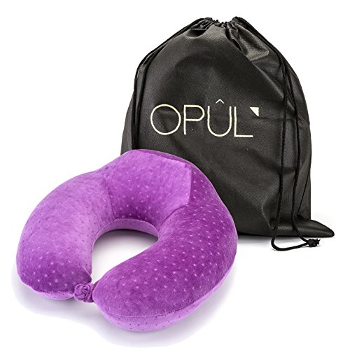 OPUL Almohada Viaje de Espuma Viscoelastica - Reposacabezas Patentado para Vuelos y Viajes, con una Funda Suave de Terciopelo Transpirable, Fácil de Lavar Almohada Cervical - Neck Pillow