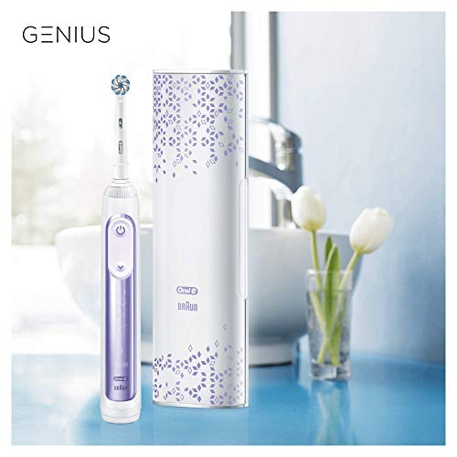 Oral-B Genius 10000N - Cepillo Eléctrico Recargable con Tecnología de Braun, 1 Mango Azul Orquídea Conectado con Inteligencia Artificial, 2 Cabezales de Recambio y 1 Estuche de Viaje Smart