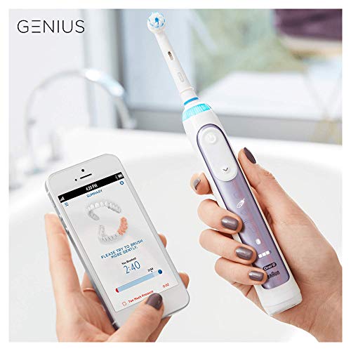 Oral-B Genius 10000N - Cepillo Eléctrico Recargable con Tecnología de Braun, 1 Mango Azul Orquídea Conectado con Inteligencia Artificial, 2 Cabezales de Recambio y 1 Estuche de Viaje Smart