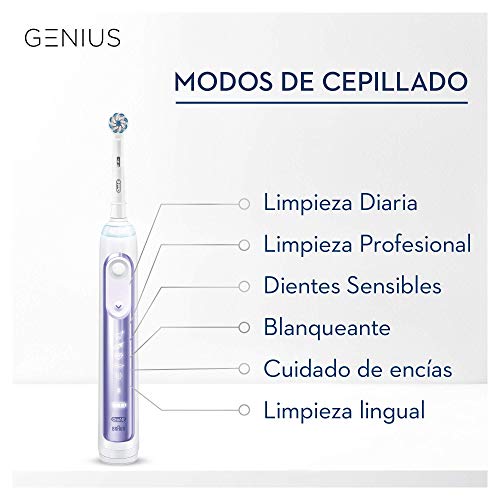 Oral-B Genius 10000N - Cepillo Eléctrico Recargable con Tecnología de Braun, 1 Mango Azul Orquídea Conectado con Inteligencia Artificial, 2 Cabezales de Recambio y 1 Estuche de Viaje Smart
