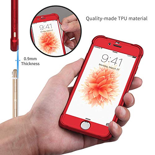 ORETECH Funda iPhone 6 Plus/6s Plus, con [2X Protector de Pantalla de Vidrio Templado 360 Carcasa iPhone 6/6s Plus Case Silicona Ligera Delgado PC TPU Bumper Rubber Caso para iPhone 6 Plus Rojo