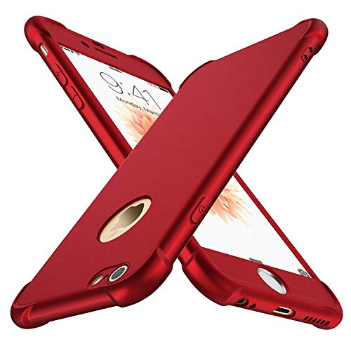 ORETECH Funda iPhone 6 Plus/6s Plus, con [2X Protector de Pantalla de Vidrio Templado 360 Carcasa iPhone 6/6s Plus Case Silicona Ligera Delgado PC TPU Bumper Rubber Caso para iPhone 6 Plus Rojo
