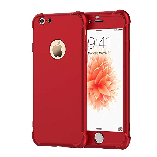 ORETECH Funda iPhone 6 Plus/6s Plus, con [2X Protector de Pantalla de Vidrio Templado 360 Carcasa iPhone 6/6s Plus Case Silicona Ligera Delgado PC TPU Bumper Rubber Caso para iPhone 6 Plus Rojo