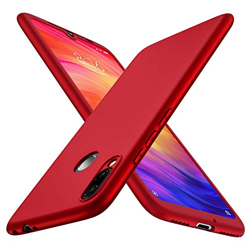 ORETECH Funda Xiaomi Redmi Note 7, Carcasa Redmi Note 7 Case Cover 360 Grados con [2 x Cristal Protector de Pantalla de Vidrio Templado][Ligera] Ultra Delgado Funda para Xiaomi Redmi Note 7 -Rojo