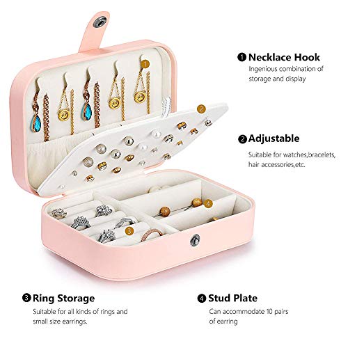 Organizador de caja de joyería de viaje personalizado: estuche de viaje de joyería de cuero de PU, pequeño, niños, niñas, caja de joyería para mujer, anillos, pendientes, organizador de collar, rosa
