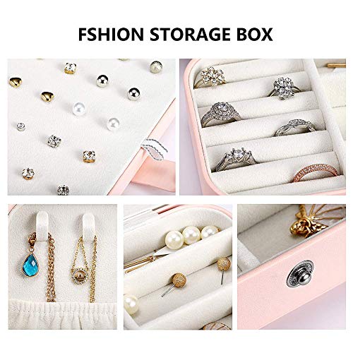 Organizador de caja de joyería de viaje personalizado: estuche de viaje de joyería de cuero de PU, pequeño, niños, niñas, caja de joyería para mujer, anillos, pendientes, organizador de collar, rosa