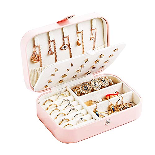 Organizador de caja de joyería de viaje personalizado: estuche de viaje de joyería de cuero de PU, pequeño, niños, niñas, caja de joyería para mujer, anillos, pendientes, organizador de collar, rosa