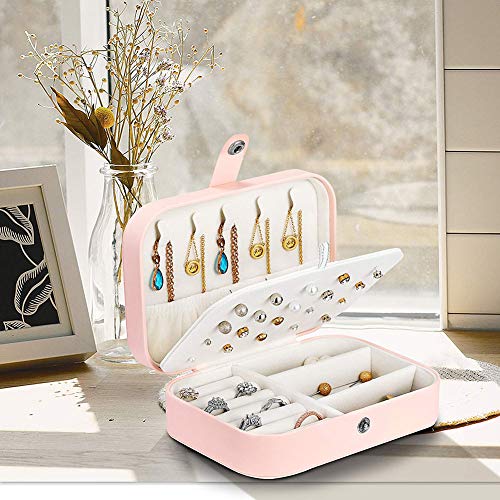 Organizador de caja de joyería de viaje personalizado: estuche de viaje de joyería de cuero de PU, pequeño, niños, niñas, caja de joyería para mujer, anillos, pendientes, organizador de collar, rosa