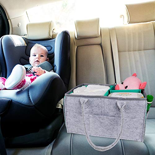 Organizador de Pañales para Bebé, Cesta de Almacenamiento Portátil para Cambiar Pañales, Fieltro Cesta de Regalo para Recién Nacido Toallitas, para Hogar, Coche, Viaje, Gris