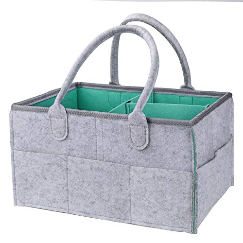 Organizador de Pañales para Bebé, Cesta de Almacenamiento Portátil para Cambiar Pañales, Fieltro Cesta de Regalo para Recién Nacido Toallitas, para Hogar, Coche, Viaje, Gris