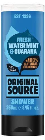 Original Source Gel de ducha Set 4 x 250 ml NUEVAS fragancias lima, ruibarbo y frambuesa, menta agua y guaraná, coco y manteca de karité