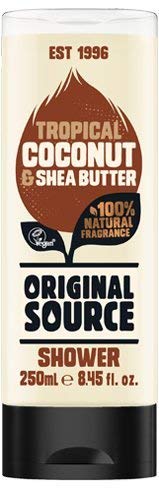 Original Source Gel de ducha Set 4 x 250 ml NUEVAS fragancias lima, ruibarbo y frambuesa, menta agua y guaraná, coco y manteca de karité