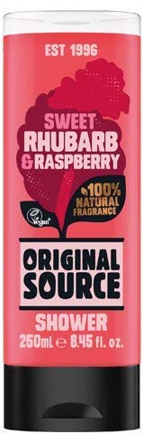 Original Source Gel de ducha Set 4 x 250 ml NUEVAS fragancias lima, ruibarbo y frambuesa, menta agua y guaraná, coco y manteca de karité