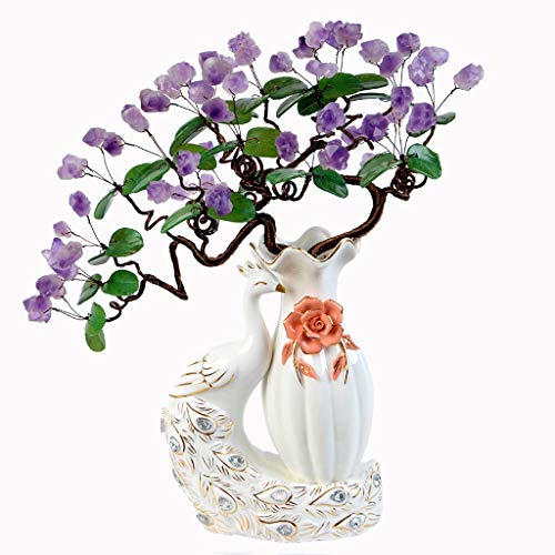 Ornamento de Escritorio Amethyst natural del árbol del dinero Crafts decoración del hogar Siete Chakra curativo natural de la piedra preciosa de cristal Fortuna Bonsai árbol del dinero for la buena su