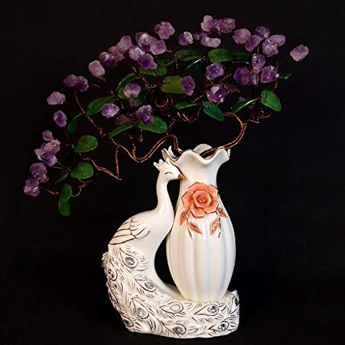 Ornamento de Escritorio Amethyst natural del árbol del dinero Crafts decoración del hogar Siete Chakra curativo natural de la piedra preciosa de cristal Fortuna Bonsai árbol del dinero for la buena su
