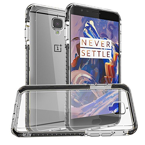 Orzly Funda OnePlus 3T / OnePlus 3, Fusion Bumper Case para OnePlus3 y OnePlus3T (2016) - Funda Dura Protectora con absorción de Impactos Negro Goma Rim y Completo Transparente Panel Posterior
