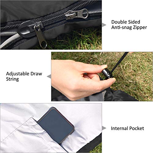 Osaloe Saco de Dormir Momia para Acampar, Senderismo y Al Aire Libre, Saco de Dormir Ultraligero para 3-4 Estaciones 5~25℃, con Bolsa de Compresión Impermeable, 800 g, 220 x 80 cm (Negro)