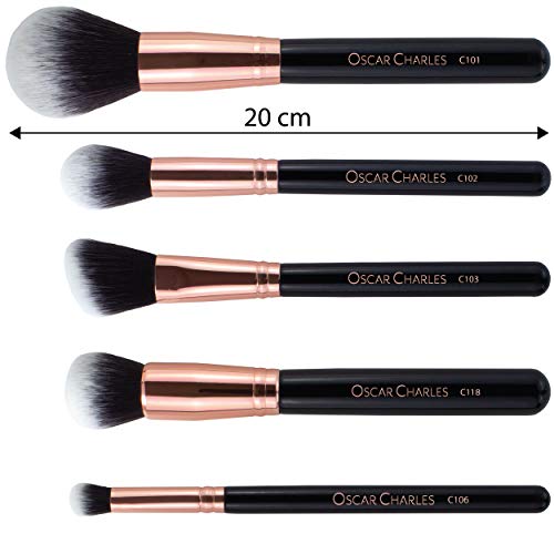 Oscar Charles - Juego de brochas de maquillaje profesional con esponja de belleza y estuche de cosméticos y hermosa caja de regalo [8 piezas] [Oro rosa]