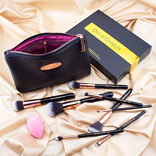 Oscar Charles - Juego de brochas de maquillaje profesional con esponja de belleza y estuche de cosméticos y hermosa caja de regalo [8 piezas] [Oro rosa]