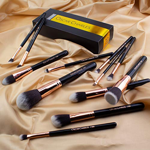 Oscar Charles Juego de brochas de maquillaje profesional Luxe [12 piezas] [Oro rosa]