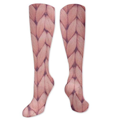 Osmykqe Textura de calcetines de moda para mujer Manta de punto grande rosa Calcetines largos de rodilla larga de alta compresión Medias de muslo
