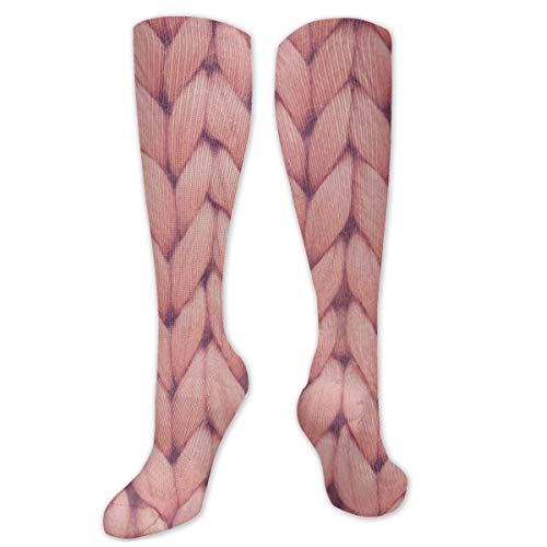 Osmykqe Textura de calcetines de moda para mujer Manta de punto grande rosa Calcetines largos de rodilla larga de alta compresión Medias de muslo