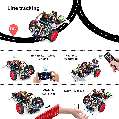 OSOYOO Model 3 Robot Car DIY Starter Kit for Arduino UNO | Remote Control App Educational Motorized Robotics for Building Programming Learning How to Code | IOT Mechanical Coding for Kids Teens Adults