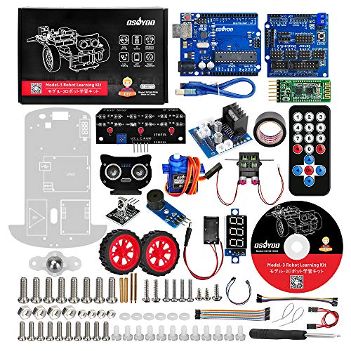 OSOYOO Model 3 Robot Car DIY Starter Kit for Arduino UNO | Remote Control App Educational Motorized Robotics for Building Programming Learning How to Code | IOT Mechanical Coding for Kids Teens Adults