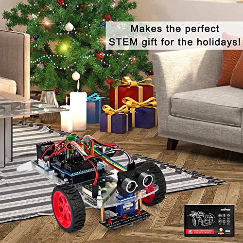 OSOYOO Model 3 Robot Car DIY Starter Kit for Arduino UNO | Remote Control App Educational Motorized Robotics for Building Programming Learning How to Code | IOT Mechanical Coding for Kids Teens Adults