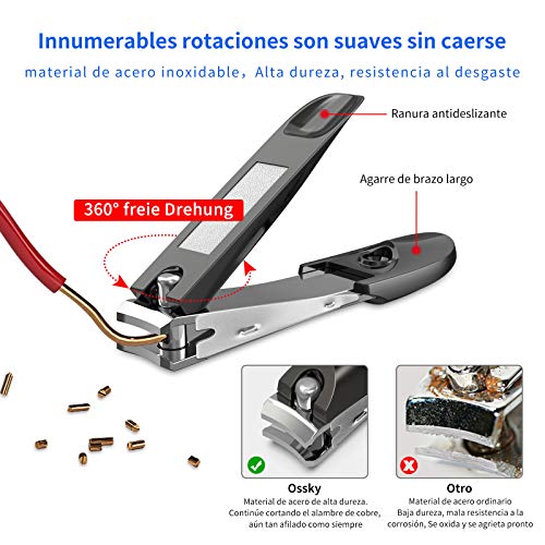 Ossky cortador de uñas,cortaúñas para uñas gruesas,cortaúñas profesional con Colector,Acero Inoxidable de Grado Médico,fino y Duro,cortauñas para hombre,Mujer,anciano,niño-Negro brillante.