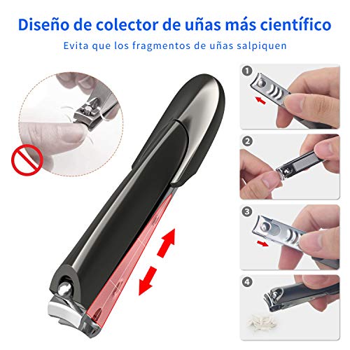 Ossky cortador de uñas,cortaúñas para uñas gruesas,cortaúñas profesional con Colector,Acero Inoxidable de Grado Médico,fino y Duro,cortauñas para hombre,Mujer,anciano,niño-Negro brillante.