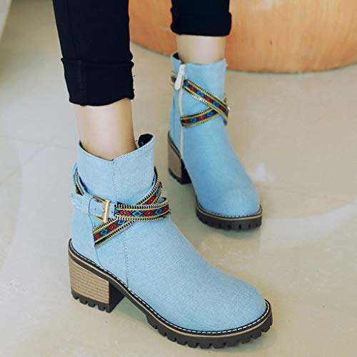 Otoño e Invierno Moda Ocio Denim Botines Mujer Tobillo Botas Botas de tacón bajo Señoras Zapatillas Casual Botas Desnudas Niñas Adolescente Señoras Bootie MEIbax
