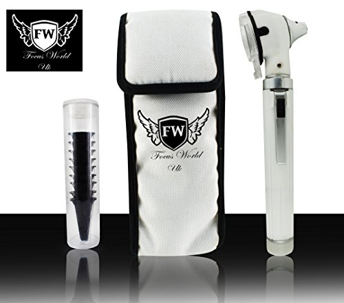 Otoscopio blanco de fibra óptica con bolsillo, otoscopio médico, analizador de diagnóstico, otoscopio de oreja + 10 espéculas