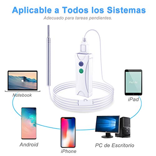 Otoscopio Digital WiFi- OVIFM 3.9mm 1080P HD Endoscopio Oido, Limpieza Cerumen Oído con Soporte para Móvil, Herramientade Limpieza de Oidos y 6 LED para iPhone/Movil Android/PC