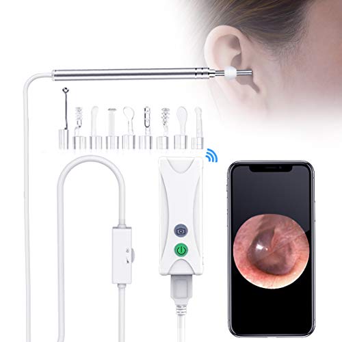 Otoscopio Digital WiFi- OVIFM 3.9mm 1080P HD Endoscopio Oido, Limpieza Cerumen Oído con Soporte para Móvil, Herramientade Limpieza de Oidos y 6 LED para iPhone/Movil Android/PC