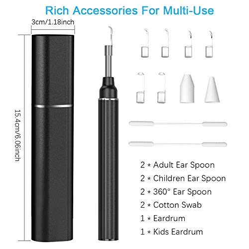 Otoscopio WiFi Cámara de oído, TIMESISO 1080P FHD Lente Endoscopio Limpiador de oídos Alcance con 6 luces LED, Kits de eliminación de cerumen para iPhone y Android, Tableta y Mac