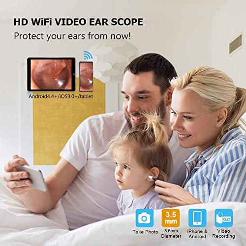 Otoscopio WiFi Cámara de oído, TIMESISO 1080P FHD Lente Endoscopio Limpiador de oídos Alcance con 6 luces LED, Kits de eliminación de cerumen para iPhone y Android, Tableta y Mac
