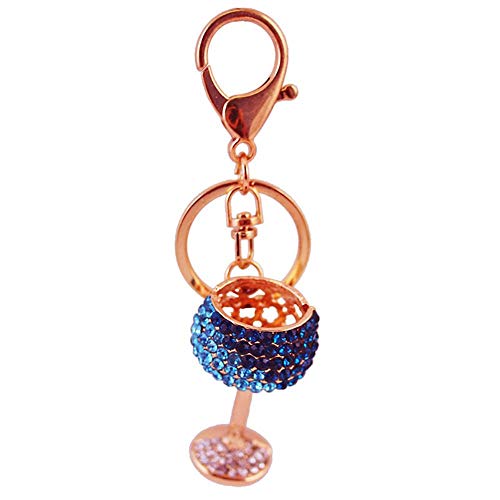 Ou lida Producto Diamante Cristal Copa de Vino Llavero del Coche Cubilete Colgante de Metal Bolso de Mujer Accesorios Azul