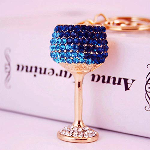 Ou lida Producto Diamante Cristal Copa de Vino Llavero del Coche Cubilete Colgante de Metal Bolso de Mujer Accesorios Azul