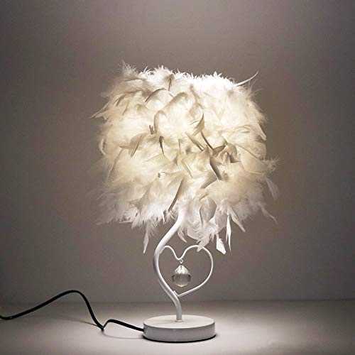 OurLeeme Feather Light Table, Mesita de noche, Lámpara de mesa blanca, Lámpara de estilo vintage para la decoración de la sala de estar del dormitorio