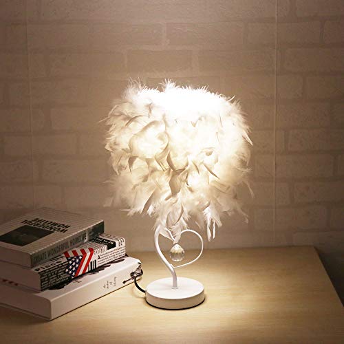 OurLeeme Feather Light Table, Mesita de noche, Lámpara de mesa blanca, Lámpara de estilo vintage para la decoración de la sala de estar del dormitorio