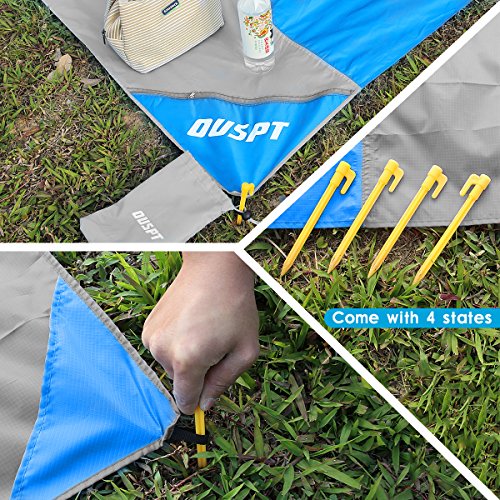 OUSPT Alfombras de Playa, Manta Picnic Impermeable 210 * 200cm Anti-Arena con 4 Estaca Fijo para la Playa, Picnic, Acampa y Otra Actividad al Aire Libre