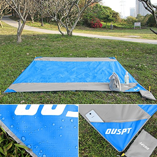 OUSPT Alfombras de Playa, Manta Picnic Impermeable 210 * 200cm Anti-Arena con 4 Estaca Fijo para la Playa, Picnic, Acampa y Otra Actividad al Aire Libre