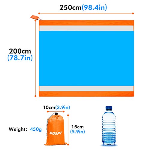 OUSPT Alfombras de Playa, Manta Picnic Impermeable 250 * 200cm Anti-Arena con 4 Estaca Fijo para la Playa, Picnic, Acampa y Otra Actividad al Aire Libre