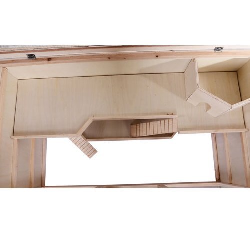 Outsunny Jaula Madera 115x60'5x58cm 3 Ventanas Plexiglas 3 Pisos + Bandeja Extraible Hamster Raton